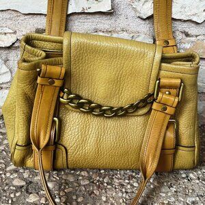 Kenneth Cole Yellow Pebble Caviar Leather Satchel Purse Bag